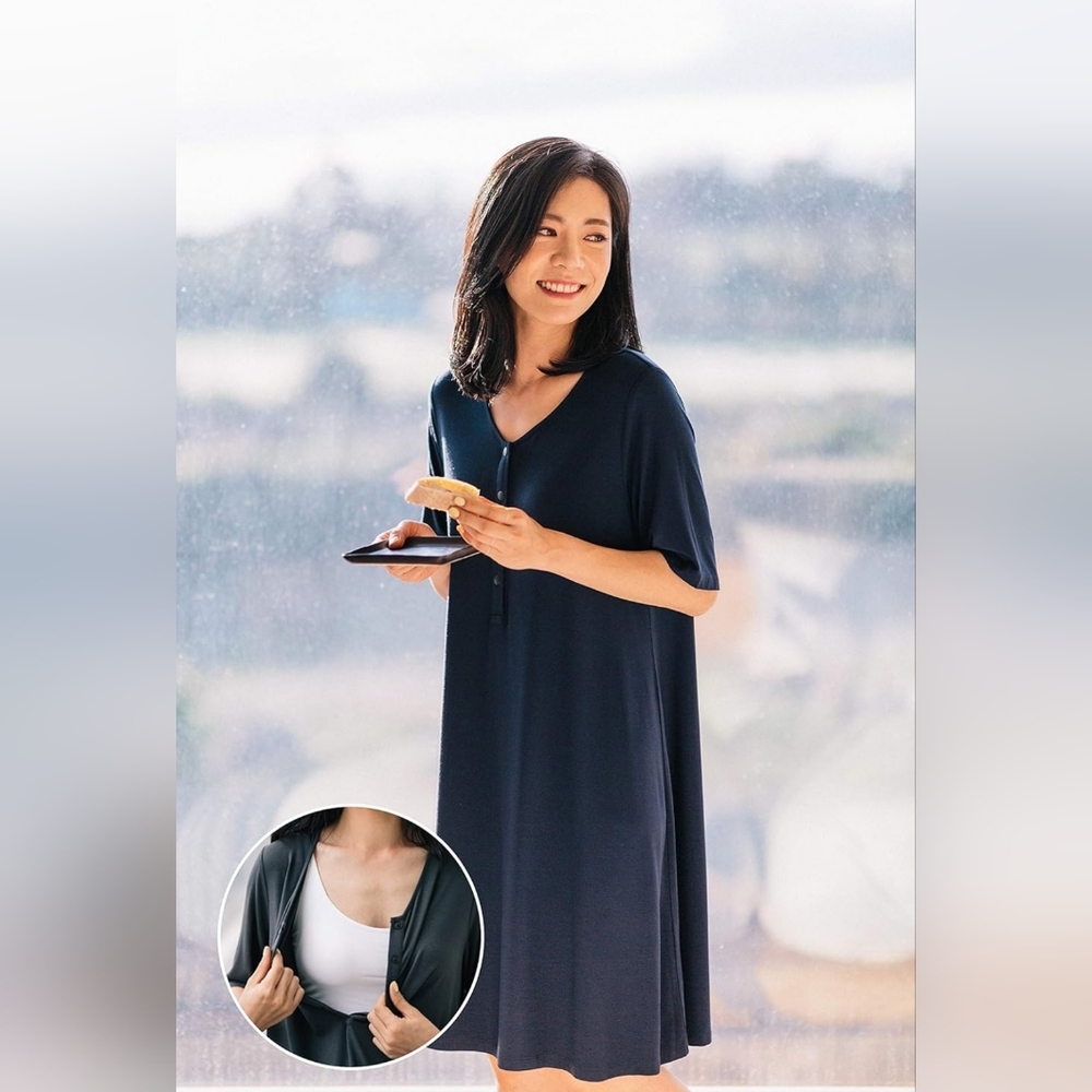 Navy maternity/button down nursing dress